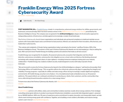 franklin energy wins 2025 fortress cybersecurity award press release
