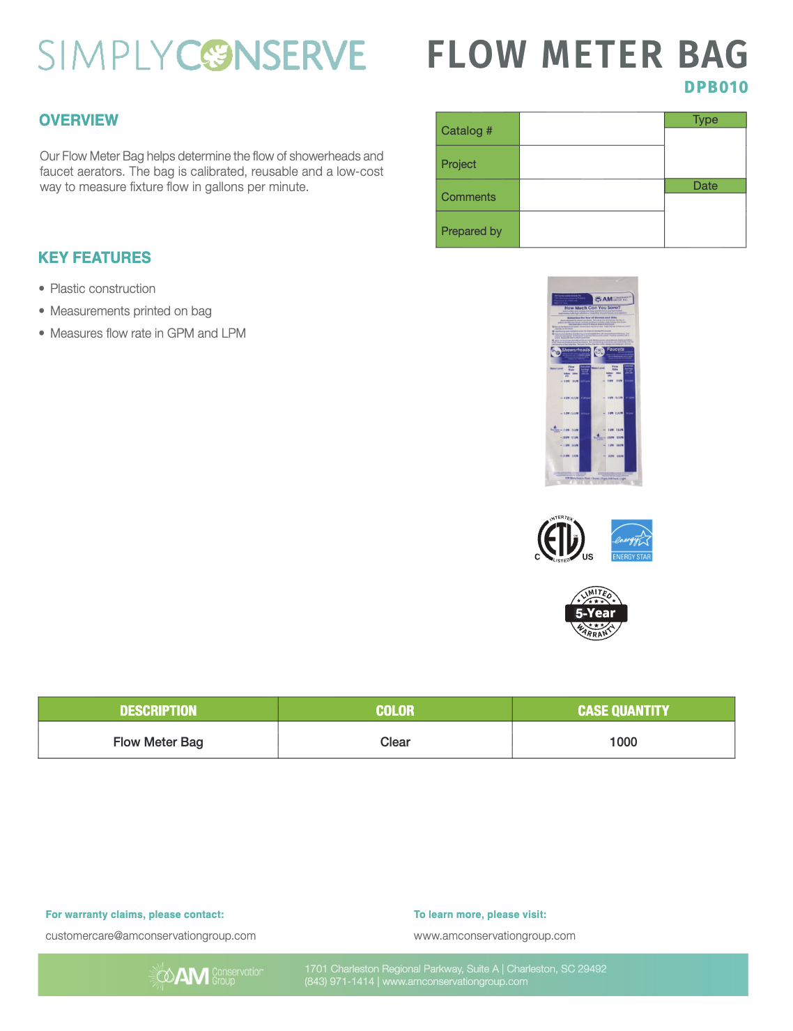 Shower and Faucet Flow Meter Bag