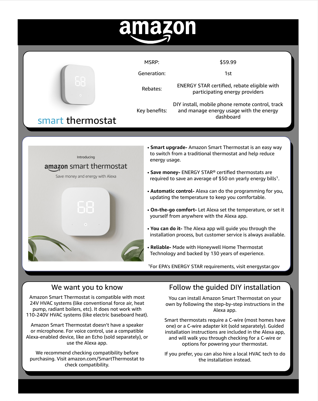 Amazon Smart Thermostat, Wi-Fi