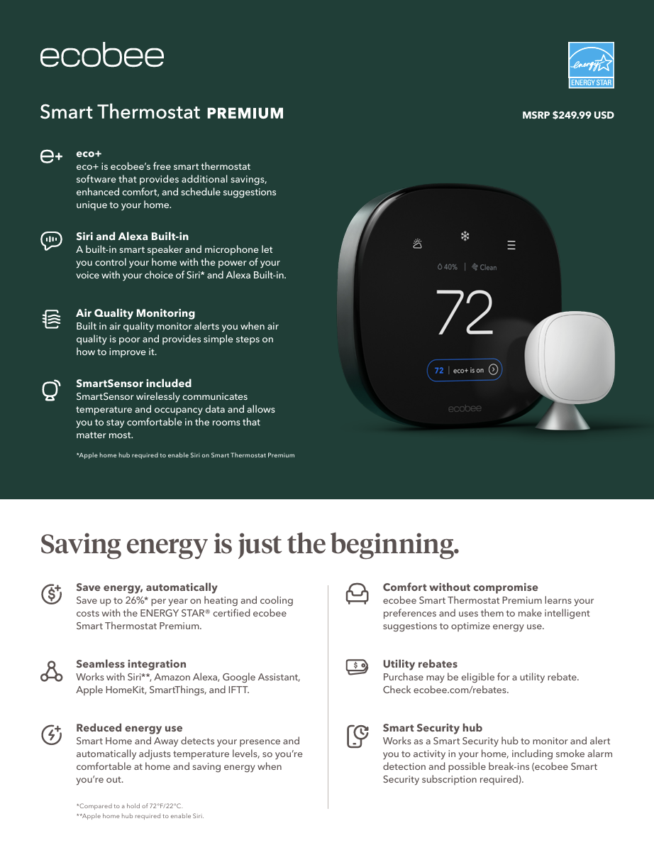 ecobee Premium Smart Thermostat