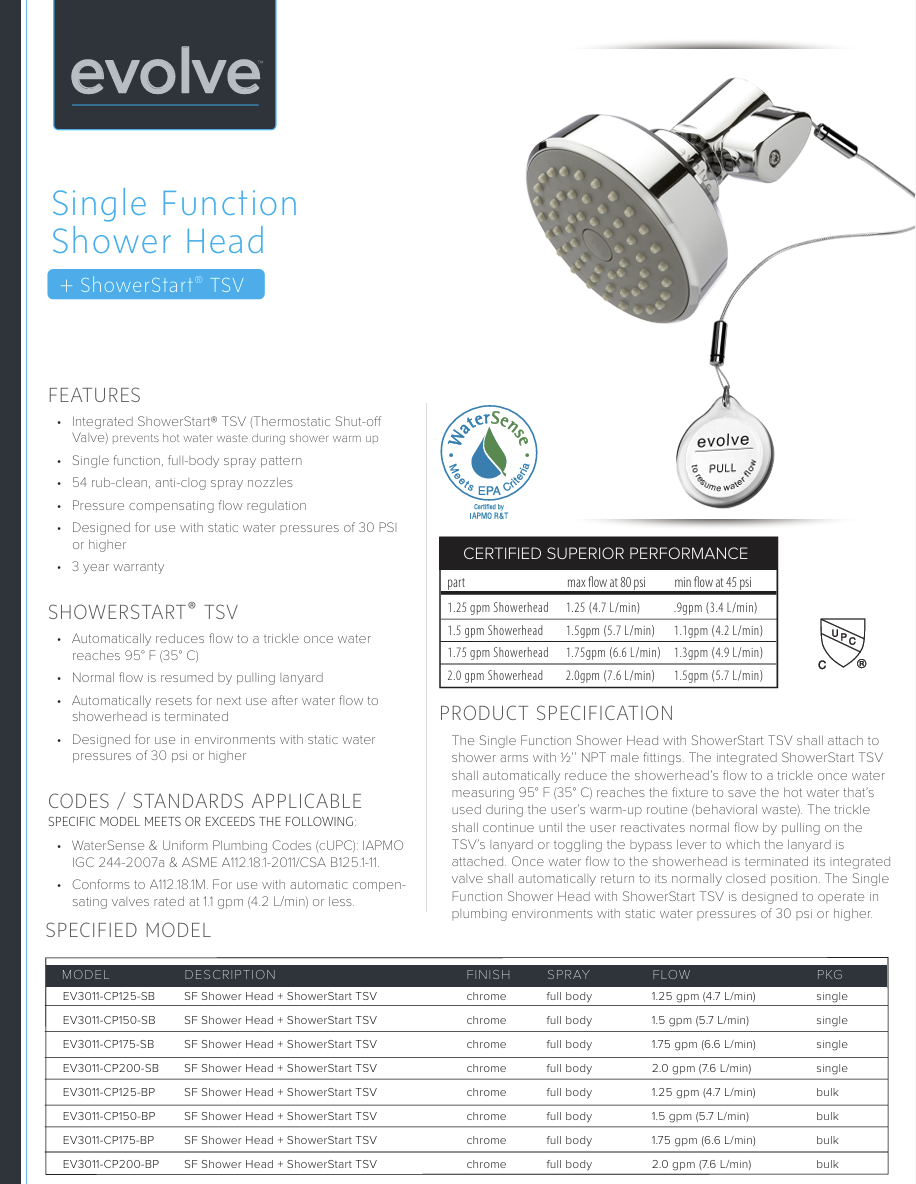 ShowerStart® Single Function Showerhead