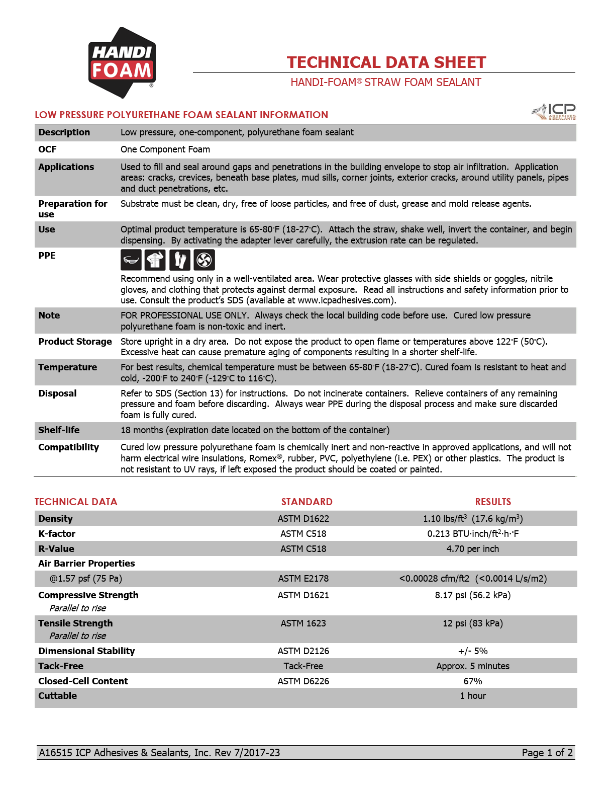 HandiFoam® Low-Pressure One-Component Polyurethane Foam Sealant