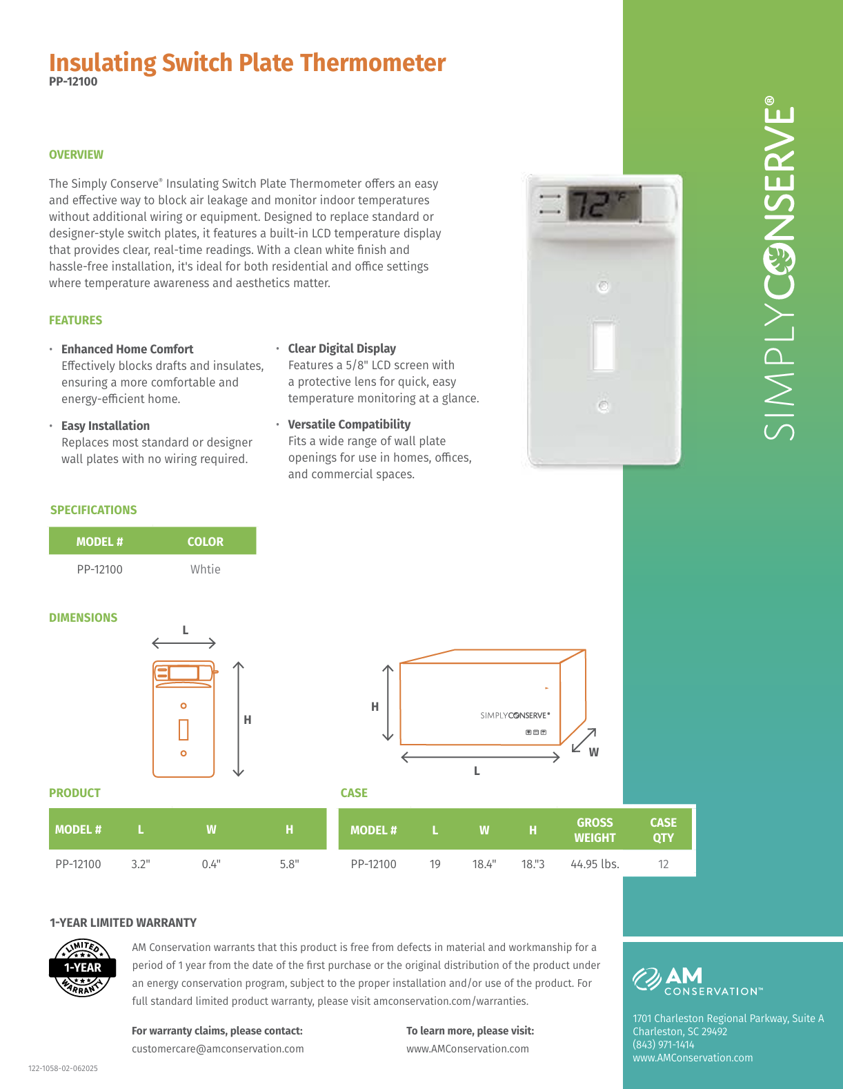 Insulating Switch Plate Thermometer