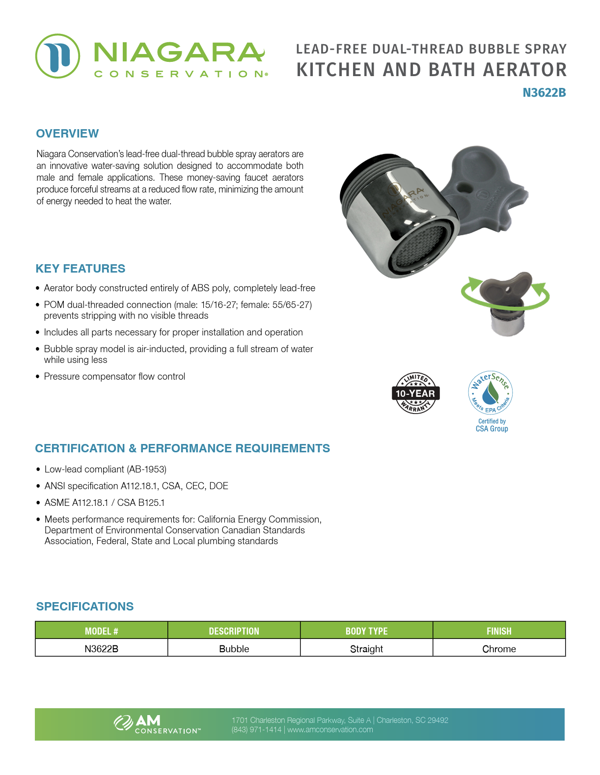 1.5 GPM Straight Body Chrome Bubble Faucet Aerator