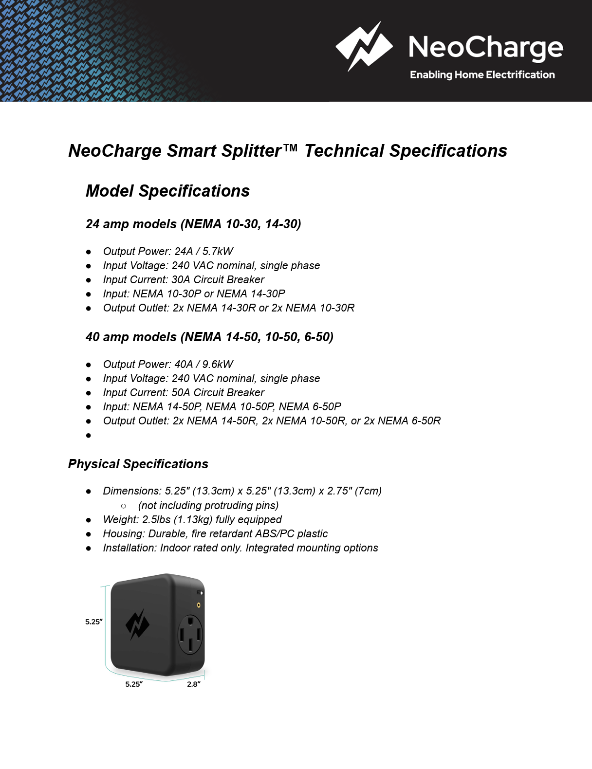 NeoCharge Smart Splitter For Dual EV Charging