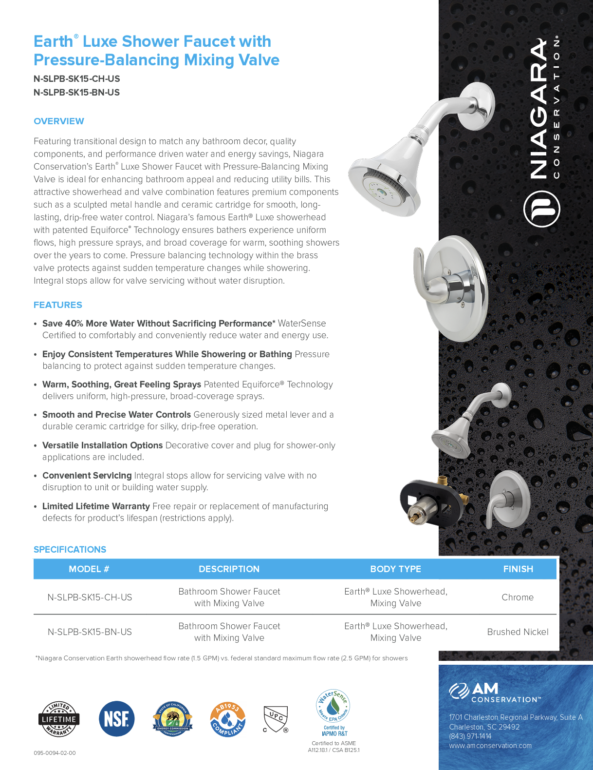 Earth® Luxe Shower Faucet with Pressure-Balancing Mixing Valve