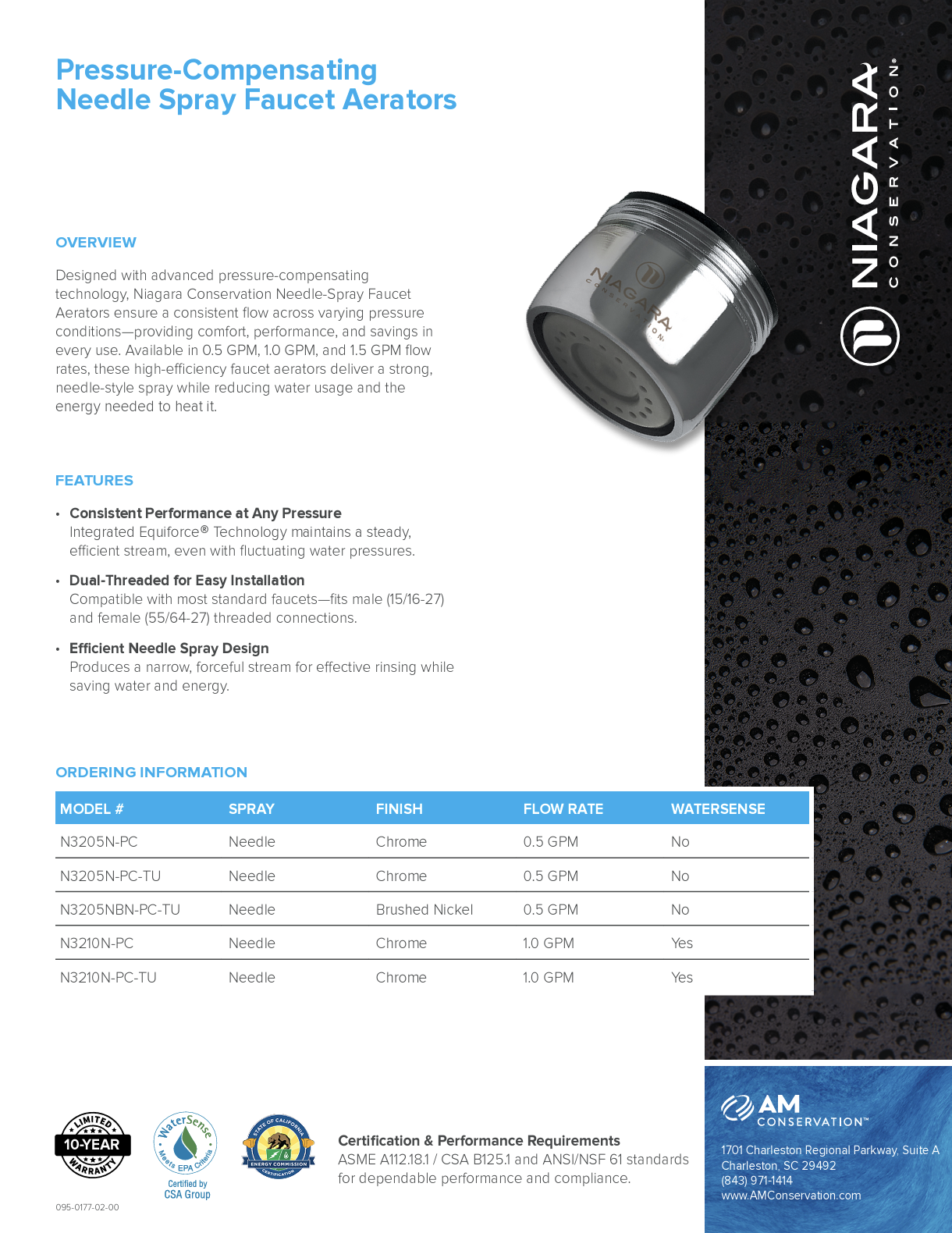 Pressure-Compensating Needle Spray Faucet Aerators