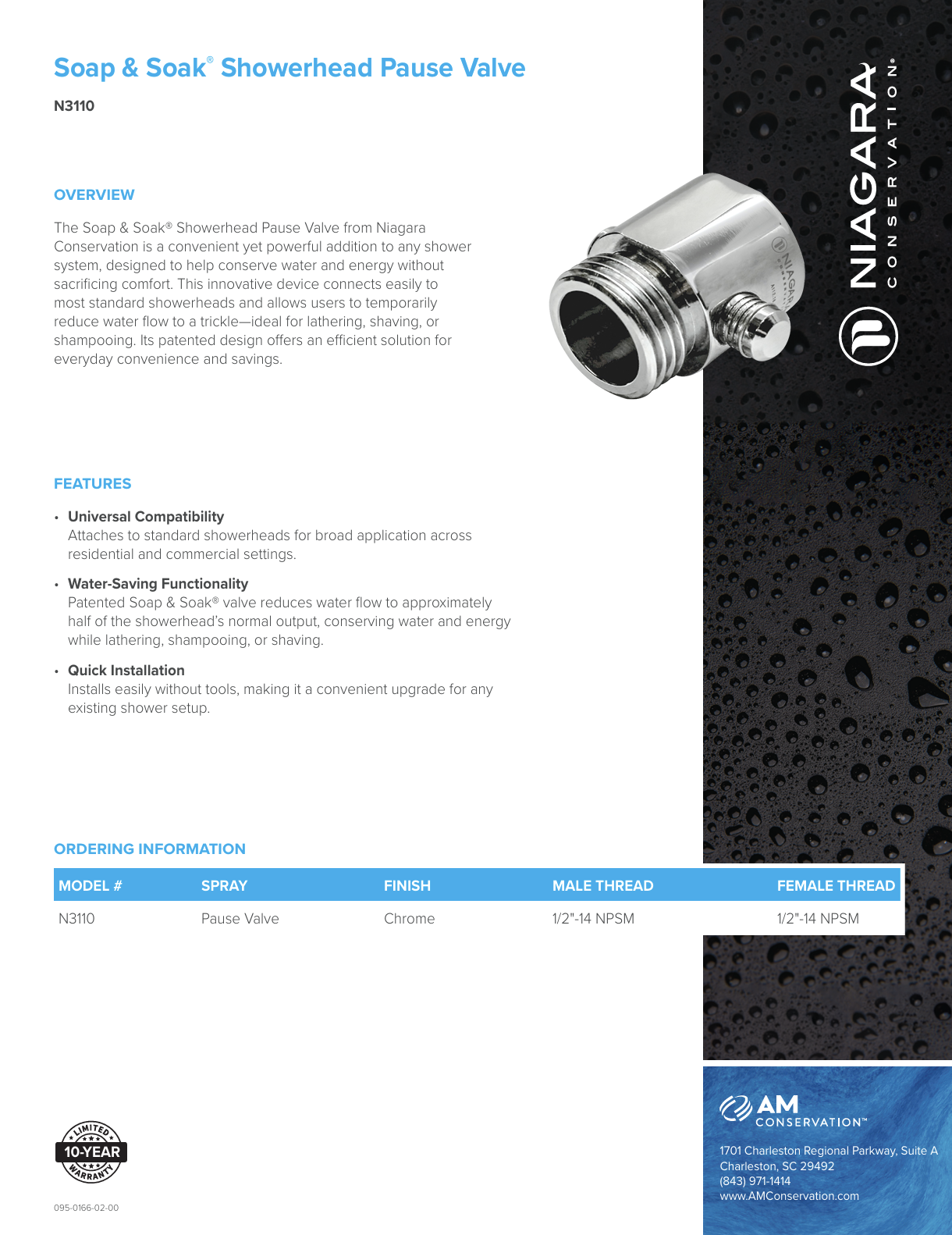 Soap & Soak® Showerhead Pause Button Valve