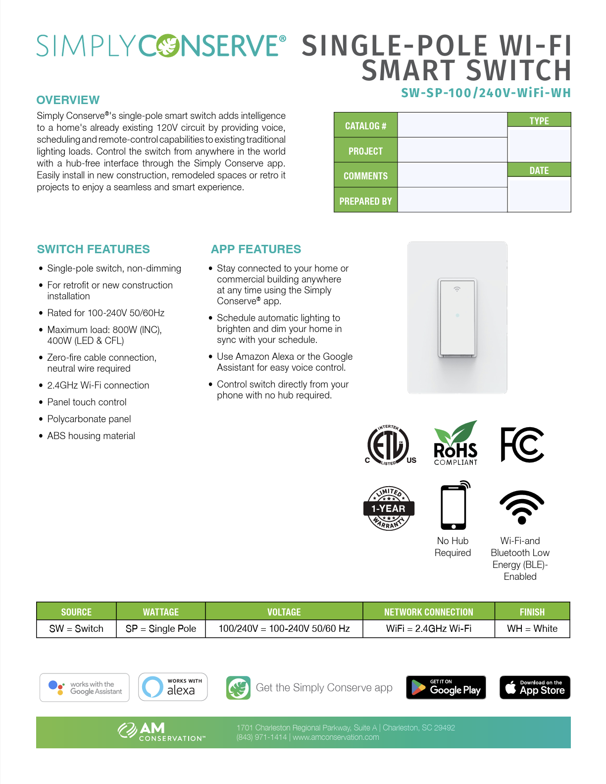 Bluetooth / WiFi Wireless Lighting With Switch