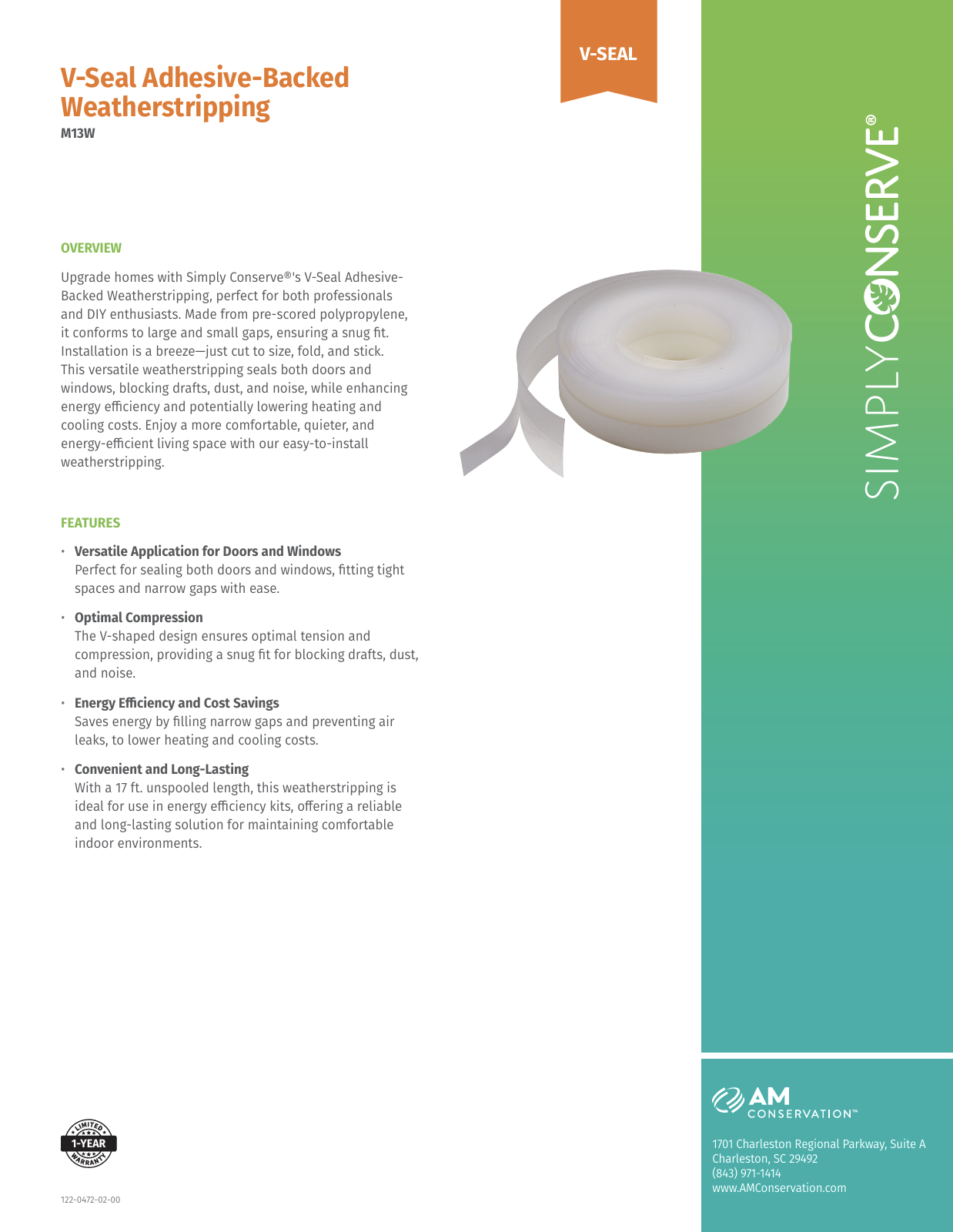 V-Seal Adhesive-Backed Weatherstripping