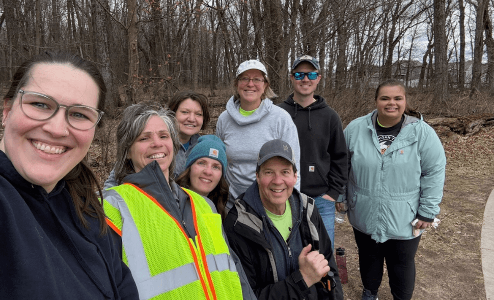 volunteers doing outdoor clean-up