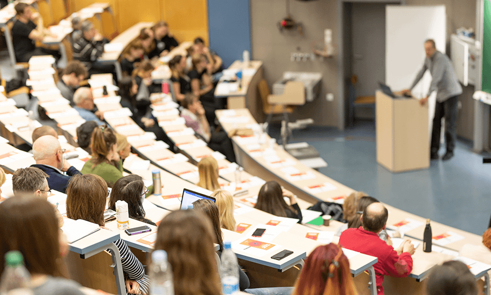 college classroom full of students